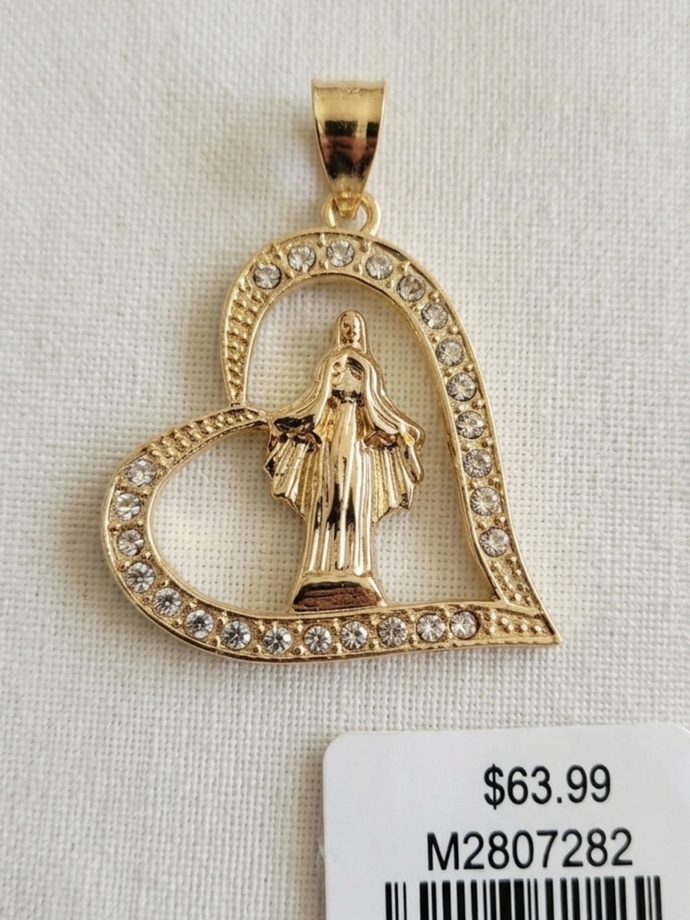 14K KGF Virgin Mary Religious Heart Pendant | Crystal Halo Charm - Picture 2 of 2